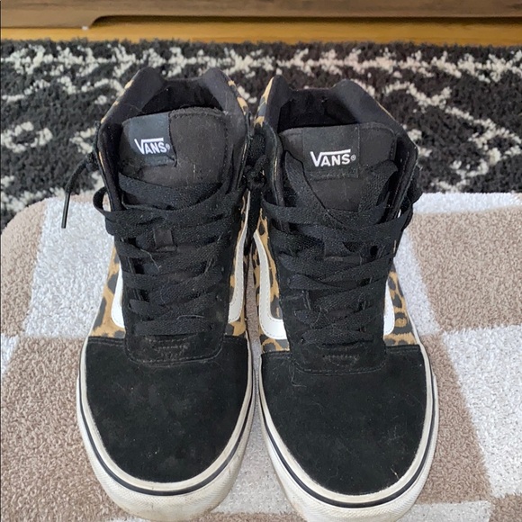 Vans Women's Black and Leopard High-Top Sneakers - Picture 4 of 7